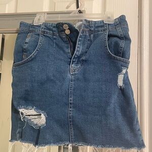 Free People Blue Distressed Mini Skirt